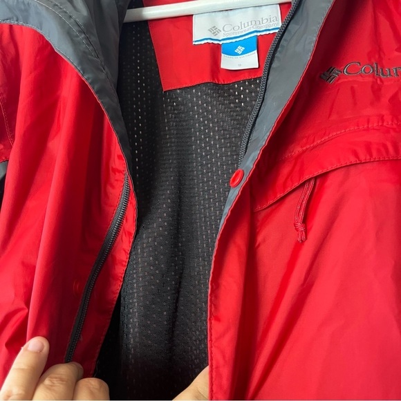Columbia Men's Red Hooded Zip Us Rain Jacket Wind Breaker Small - Picture 9 of 10